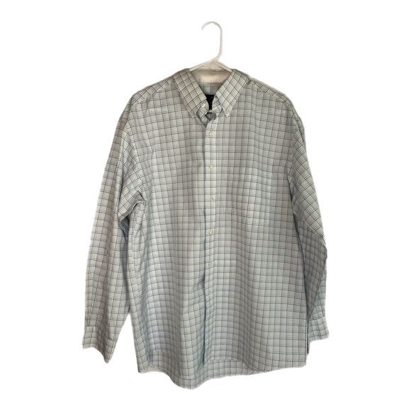 Jos. A. Bank Light Blue & White Plaid Long-sleeve Dress Shirt, Large, Pre-owned - Picture 3 of 7